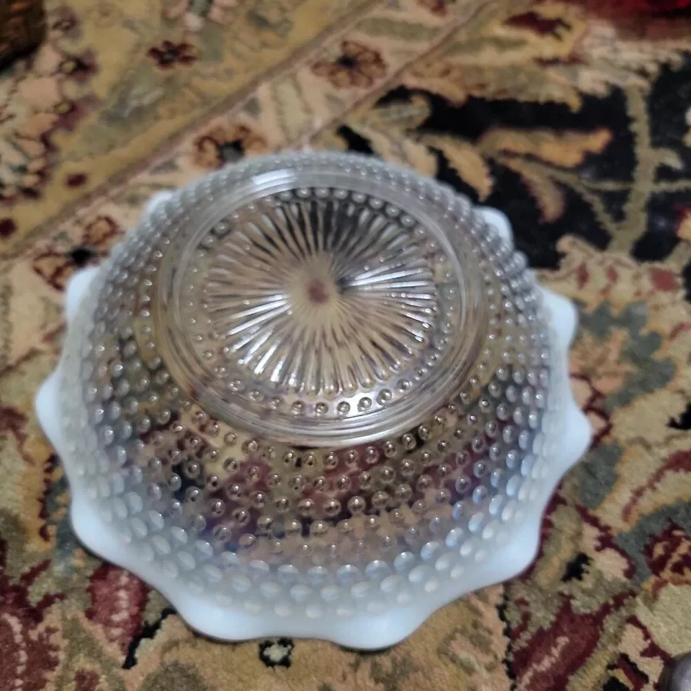Hobnail Moonstone Opalescent Glass 9.5